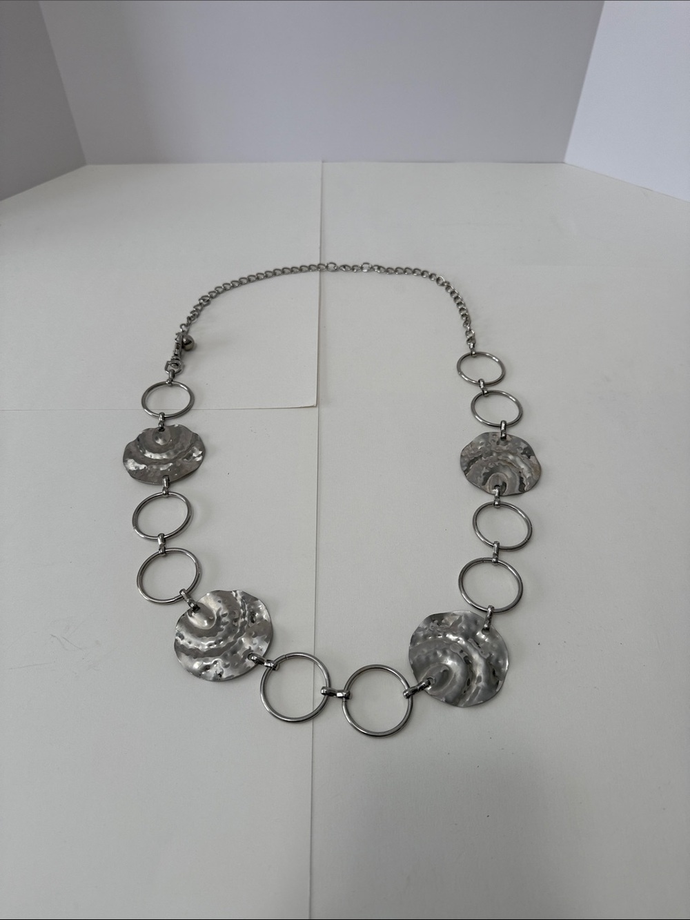 Hammered Silver-Tone Linked Disc Necklace